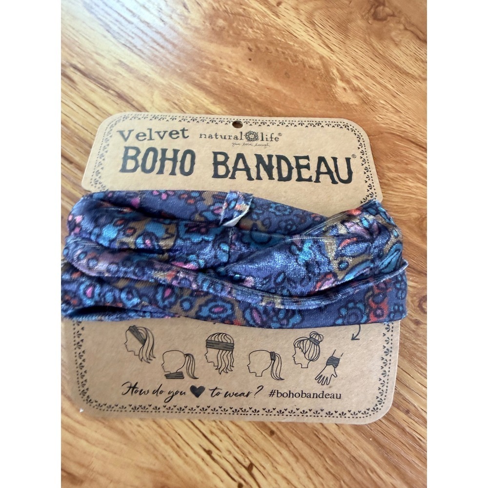Natural Life Velvet Boho Bandeau Floral Paisley Multi-Way Headband Blue One Size